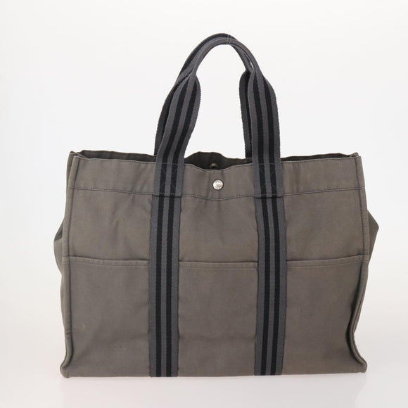 HERMES Fourre Tout MM Hand Bag Canvas 3 Set Gray Black beige Auth 175804