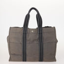 HERMES Fourre Tout MM Hand Bag Canvas 3 Set Gray Black beige Auth 175804-3