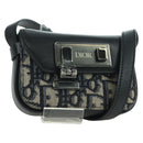 Christian Dior Trotter Canvas Dior Lock Shoulder Bag Navy Silver Auth 175822M-1