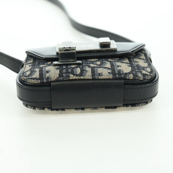 Christian Dior Trotter Canvas Dior Lock Umhängetasche Navy Silber Auth 175822M
