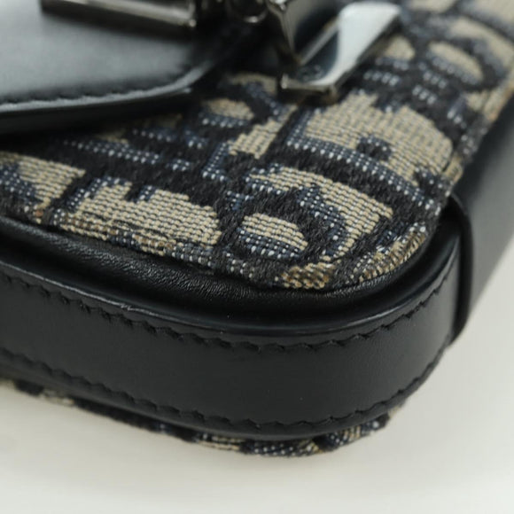 Christian Dior Trotter Canvas Dior Lock Umhängetasche Navy Silber Auth 175822M
