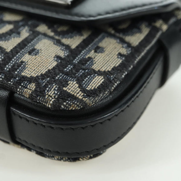 Christian Dior Trotter Canvas Dior Lock Umhängetasche Navy Silber Auth 175822M