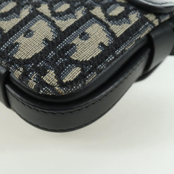 Christian Dior Trotter Canvas Dior Lock Umhängetasche Navy Silber Auth 175822M