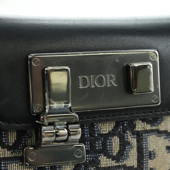 Christian Dior Trotter Canvas Dior Lock Umhängetasche Navy Silber Auth 175822M