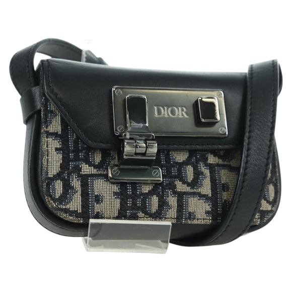 Christian Dior Trotter Canvas Dior Lock Umhängetasche Navy Silber Auth 175822M