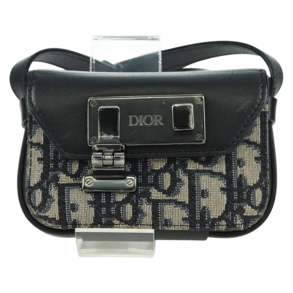 Christian Dior Trotter Canvas Dior Lock Umhängetasche Navy Silber Auth 175822M