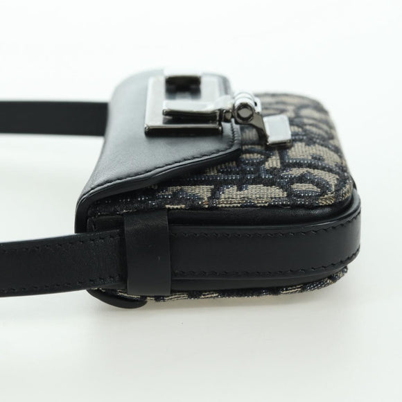 Christian Dior Trotter Canvas Dior Lock Umhängetasche Navy Silber Auth 175822M