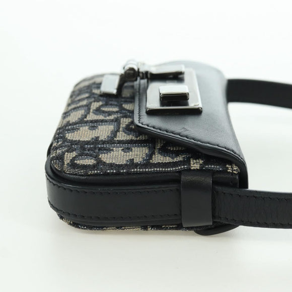 Christian Dior Trotter Canvas Dior Lock Shoulder Bag Navy Silver Auth 175822M