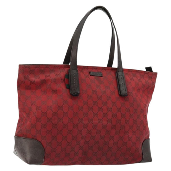 GUCCI GG Canvas Tote Bag Red Gold 308928 Auth 175823