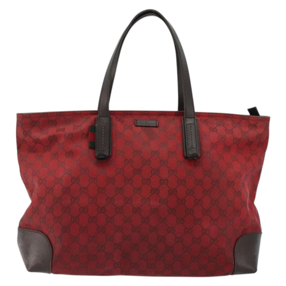 GUCCI GG Canvas Tote Bag Red Gold 308928 Auth 175823