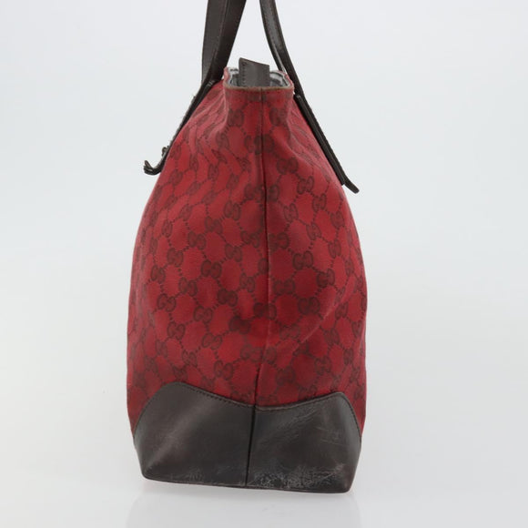 GUCCI GG Canvas Tote Bag Red Gold 308928 Auth 175823