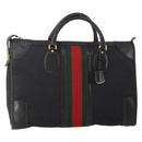 GUCCI GG Canvas Web Sherry Line Boston Bag Black Gold Auth 175830A-1