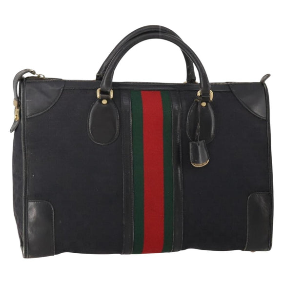 GUCCI GG Canvas Web Sherry Line Boston Tasche Schwarz Gold Auth 175830A