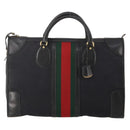 GUCCI GG Canvas Web Sherry Line Boston Bag Black Gold Auth 175830A-13