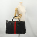 GUCCI GG Canvas Web Sherry Line Boston Bag Black Gold Auth 175830A-21