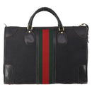 GUCCI GG Canvas Web Sherry Line Boston Bag Black Gold Auth 175830A-2