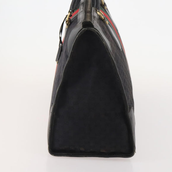 GUCCI GG Canvas Web Sherry Line Boston Bag Black Gold Auth 175830A