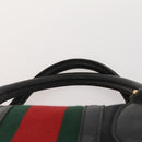 GUCCI GG Canvas Web Sherry Line Boston Bag Black Gold Auth 175830A-14