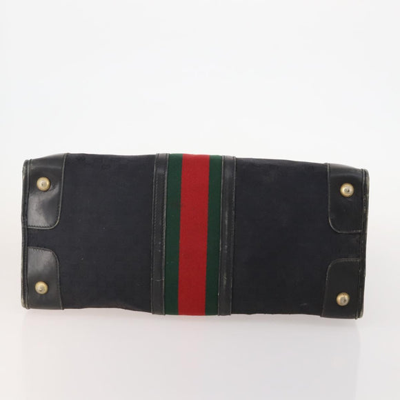 GUCCI GG Canvas Web Sherry Line Boston Tasche Schwarz Gold Auth 175830A