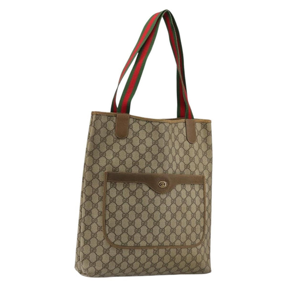 GUCCI GG Supreme Web Sherry Line Tote Bag PVC Beige 002 23 4487 Auth 175837