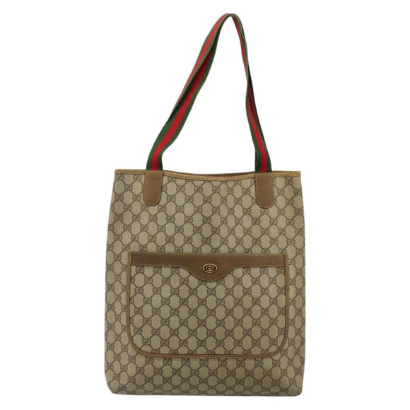 GUCCI GG Supreme Web Sherry Line Tote Bag PVC Beige 002 23 4487 Auth 175837