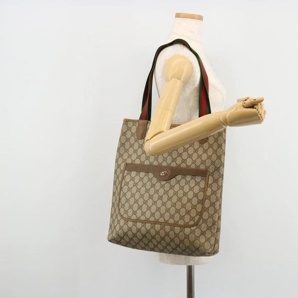 GUCCI GG Supreme Web Sherry Line Tote Bag PVC Beige 002 23 4487 Auth 175837
