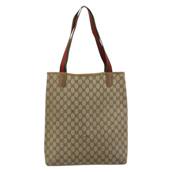GUCCI GG Supreme Web Sherry Line Tote Bag PVC Beige 002 23 4487 Auth 175837