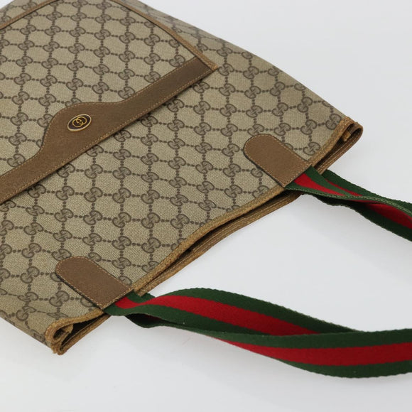 GUCCI GG Supreme Web Sherry Line Tote Bag PVC Beige 002 23 4487 Auth 175837