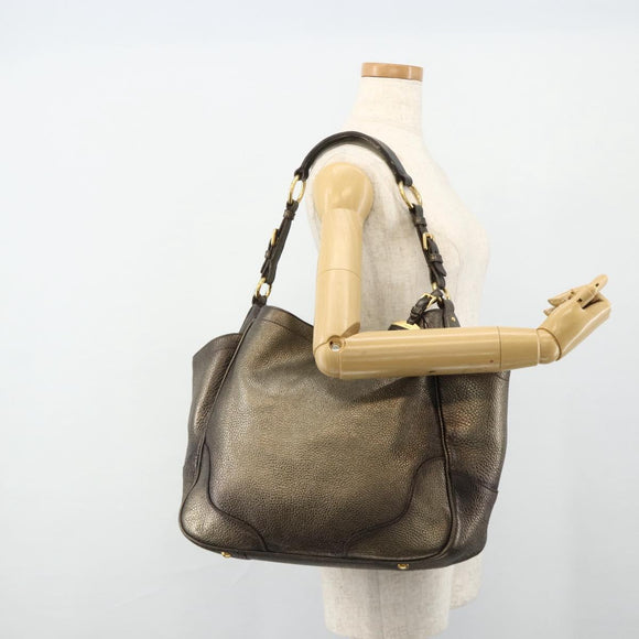 PRADA Shoulder Bag Leather Gold Auth 175839A