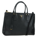 PRADA Galleria Hand Bag Safiano leather 2way Black Gold Auth 175843SAM-1