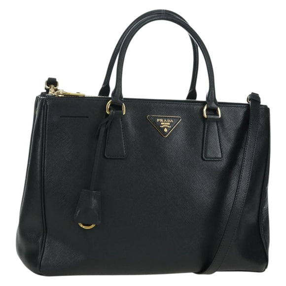 PRADA Galleria Hand Bag Safiano leather 2way Black Gold Auth 175843SAM