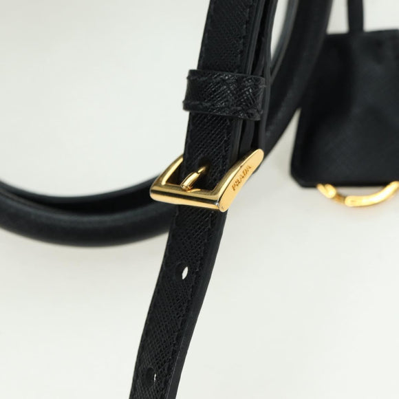 PRADA Galleria Hand Bag Safiano leather 2way Black Gold Auth 175843SAM