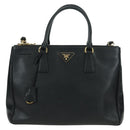 PRADA Galleria Hand Bag Safiano leather 2way Black Gold Auth 175843SAM-2