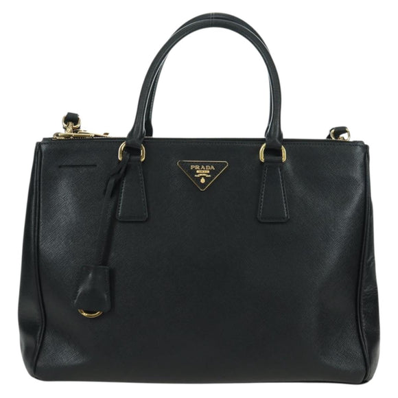 PRADA Galleria Hand Bag Safiano leather 2way Black Gold Auth 175843SAM