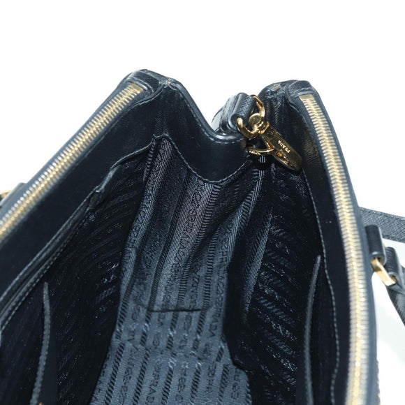 PRADA Galleria Hand Bag Safiano leather 2way Black Gold Auth 175843SAM