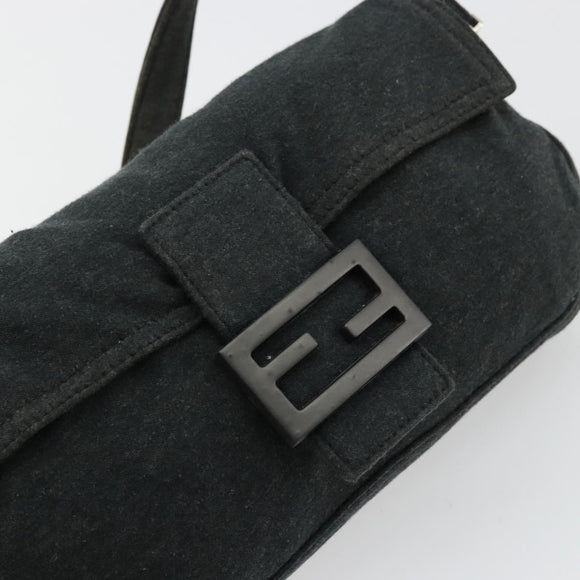FENDI Mamma Baguette Shoulder Bag Cotton Gray Silver Auth 175848