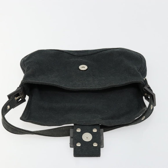 FENDI Mamma Baguette Shoulder Bag Cotton Gray Silver Auth 175848