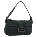 FENDI Mamma Baguette Shoulder Bag Cotton Gray Silver Auth 175848-1