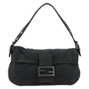 FENDI Mamma Baguette Shoulder Bag Cotton Gray Silver Auth 175848-13