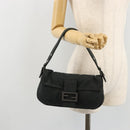 FENDI Mamma Baguette Shoulder Bag Cotton Gray Silver Auth 175848-24