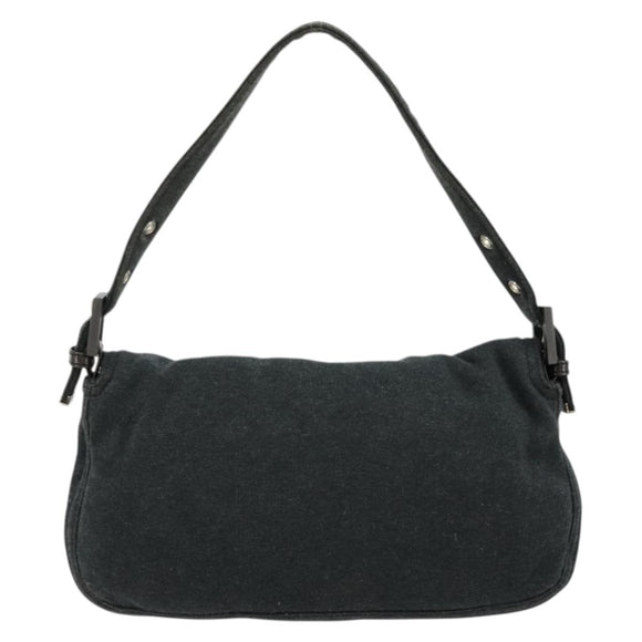 FENDI Mamma Baguette Shoulder Bag Cotton Gray Silver Auth 175848