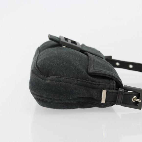 FENDI Mamma Baguette Shoulder Bag Cotton Gray Silver Auth 175848