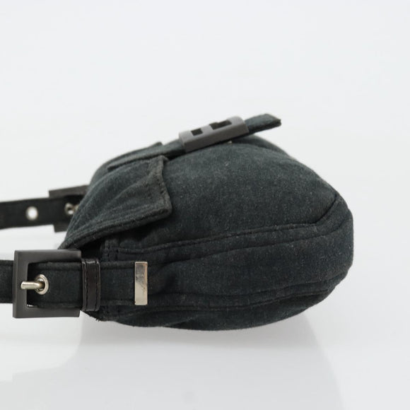 FENDI Mamma Baguette Schultertasche Baumwolle Grau Silber Auth 175848