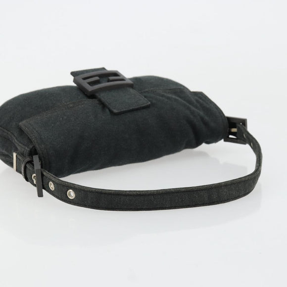 FENDI Mamma Baguette Shoulder Bag Cotton Gray Silver Auth 175848