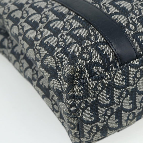 Christian Dior Trotter Canvas Tote Bag Navy Gold Auth 175856