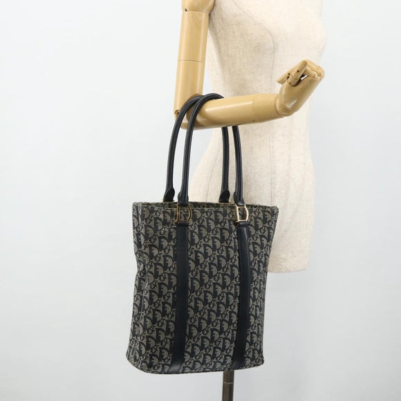 Christian Dior Trotter Canvas Tote Bag Navy Gold Auth 175856