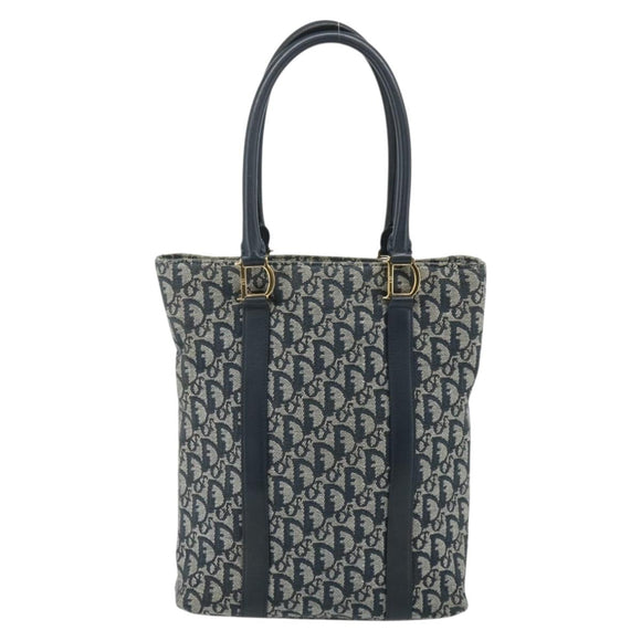 Christian Dior Trotter Canvas Tote Bag Navy Gold Auth 175856