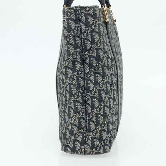 Christian Dior Trotter Canvas Tote Bag Navy Gold Auth 175856