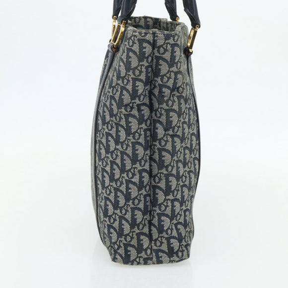 Christian Dior Trotter Canvas Tote Bag Navy Gold Auth 175856
