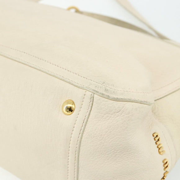 Miu Miu Hand Bag Leather 2way Ivory Gold Auth 175857